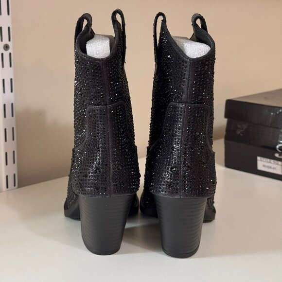 New Women Black Blingy Rhinestone Western Cowboy Boots Ankle Booties Size 6.5 - Picture 4 of 6